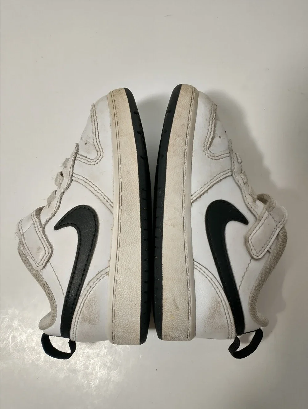 Nike White Sneakers with Black Swoosh, Toddler Size 7C, Loop And Hook Closure